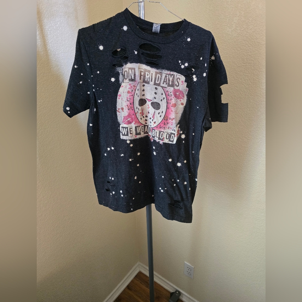Gildan Dark Gray Bleached (On Fridays We Wear Blood) Distressed Horror Tee